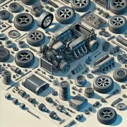 Illustration of tires, an engine and other auto parts