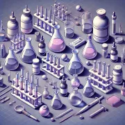 Illustration of lab flasks, test tubes and chemical bottles