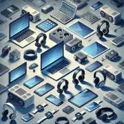Illustration of laptops, tablets, headphones and other electronics