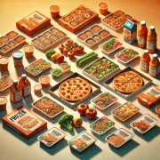 Illustration of frozen meals and pizzas